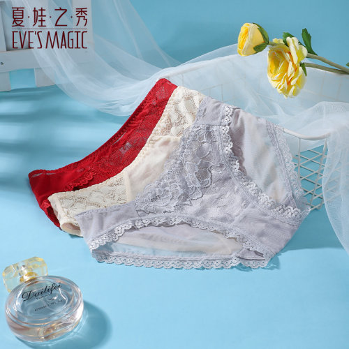 3条装夏娃之秀性感女士内裤半透气舒适内裤蕾丝裤中腰提臀三角裤 - 图2