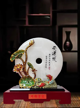 新中式玉石平安扣鹿摆件乔迁礼