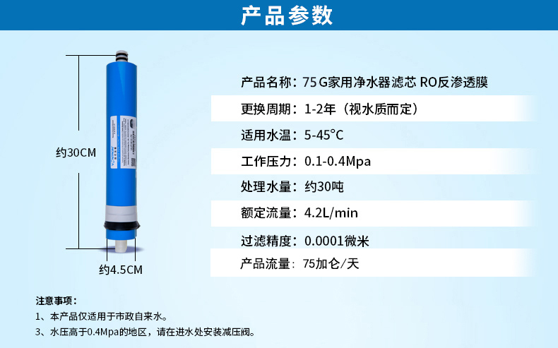 时代沃顿RO膜滤芯75M100加仑家用反渗透净水器纯水机通用包邮 - 图1