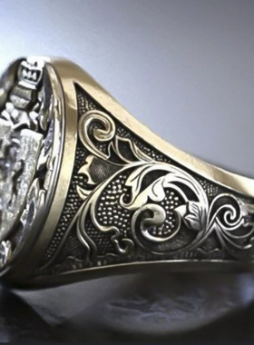 晨睿wih货源新款盾牌戒指铜材质复古风男戒