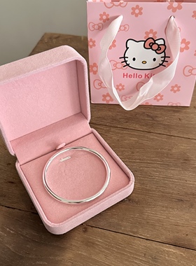 999足银实心手镯女光面素圈闭口纯银手环学生送闺蜜女友生日礼物