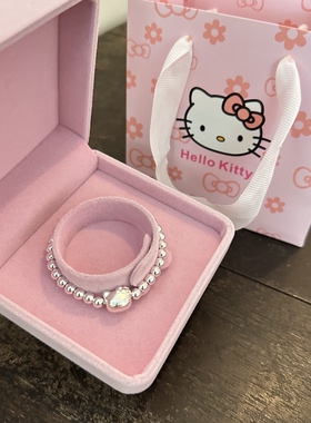 999纯银圆珠手链女简约秀气Kitty吊坠手串宝贝儿童大人生日礼物