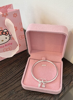 足银999手镯女年轻款光面实心两世欢银镯子情人节送女友生日礼物