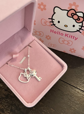 Kitty猫纯银吊坠项链女生锁骨链甜美可爱生日礼物送儿童小众银饰