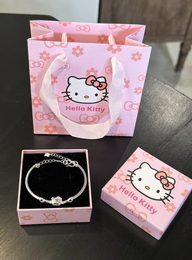 S925纯银凯蒂猫手链女简约可爱小众百搭高级感送闺蜜女友生日礼物