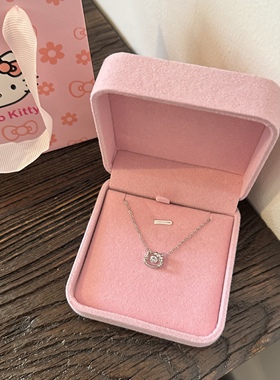 防过敏S925纯银凯蒂猫项链女灵动跳动的心锁骨链百搭生日礼物送人