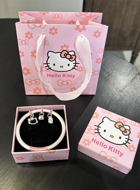 999足银HelloKitty铃铛手镯女平安喜乐实心银镯子生日送女友礼物