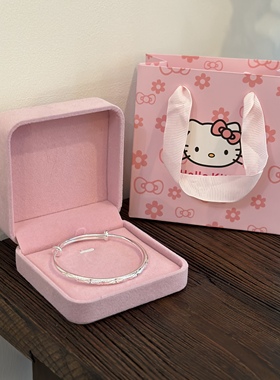 S999纯银手镯女新款实心满天星足银镯子铃铛学生送女朋友闺蜜礼物