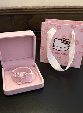 helloKitty纯银手镯女萌趣百搭开口银镯子亲子款成人儿童生日礼物