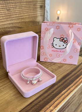 999纯银圆珠手链女俏皮可爱哈喽Kitty银吊坠手串儿童大人生日礼物