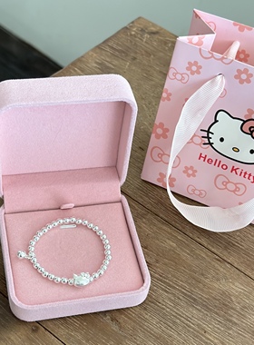 生日礼物送女生HelloKitty手链女纯银KT猫银手串儿童送女友礼盒装