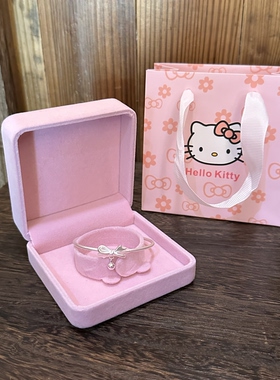 2026新款999纯银蝴蝶结铃铛手镯女开口可调节送女友闺蜜生日礼物