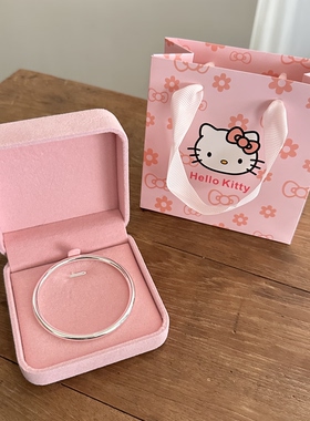 足银999实心手镯女光面素圈闭口百搭纯银手环送闺蜜女友生日礼物