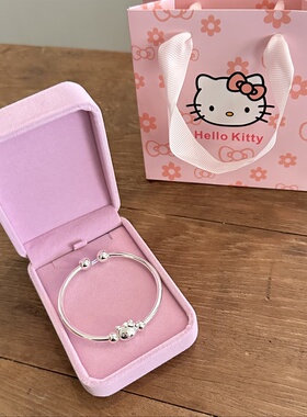 S925银HelloKitty开口手镯女可爱少女心可调节银饰送闺蜜生日礼物