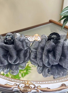 新款欧根纱花朵抓夹女高级感超仙后脑勺盘发鲨鱼夹子头饰气质百搭