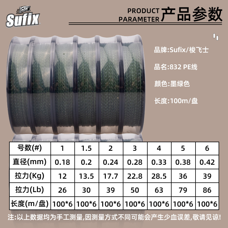 Sufix梭飞士832连盘PE线大力马顺滑主线海钓路亚船钓PE线墨绿色 - 图0