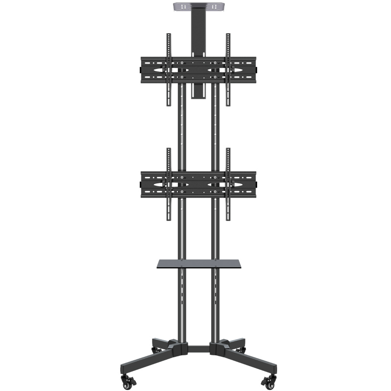 通用上下双屏幕电视机移动支架2两屏立式展示架落地式挂2台液晶推-图0