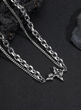 暗黑十字架项链美式百搭小众潮流钛钢不掉色高级感配饰