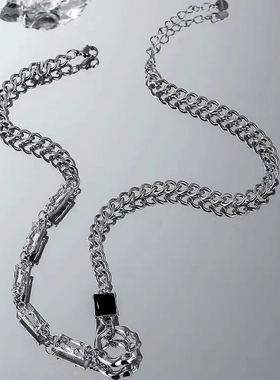 钛钢项链不规则圆环拼接配饰百搭高级感欧美男士项链