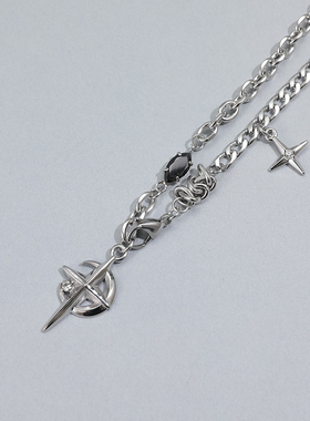 钛钢黑宝石芒星街头项链小众设计高级感锁骨链