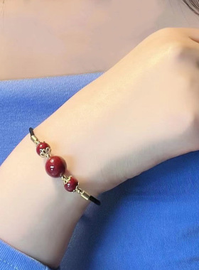 朱砂转运珠吊坠锁骨链网红同款女士挂件紫金砂本命年项链手链套装