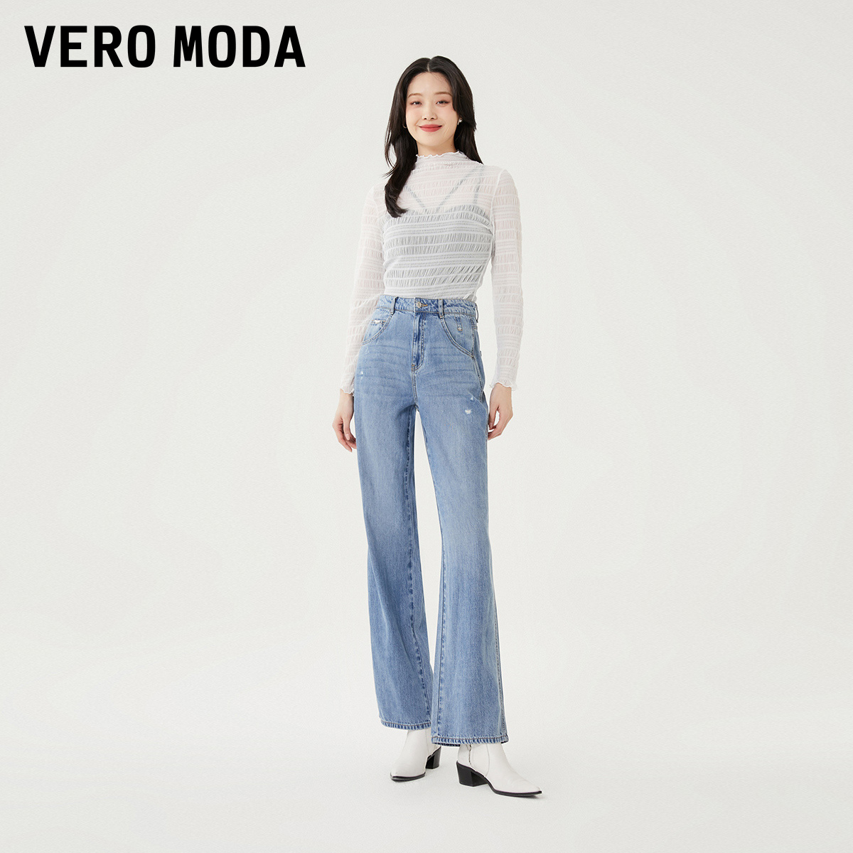 绫致Vero Moda牛仔裤女秋冬阔腿长裤中腰简约休闲韩系女