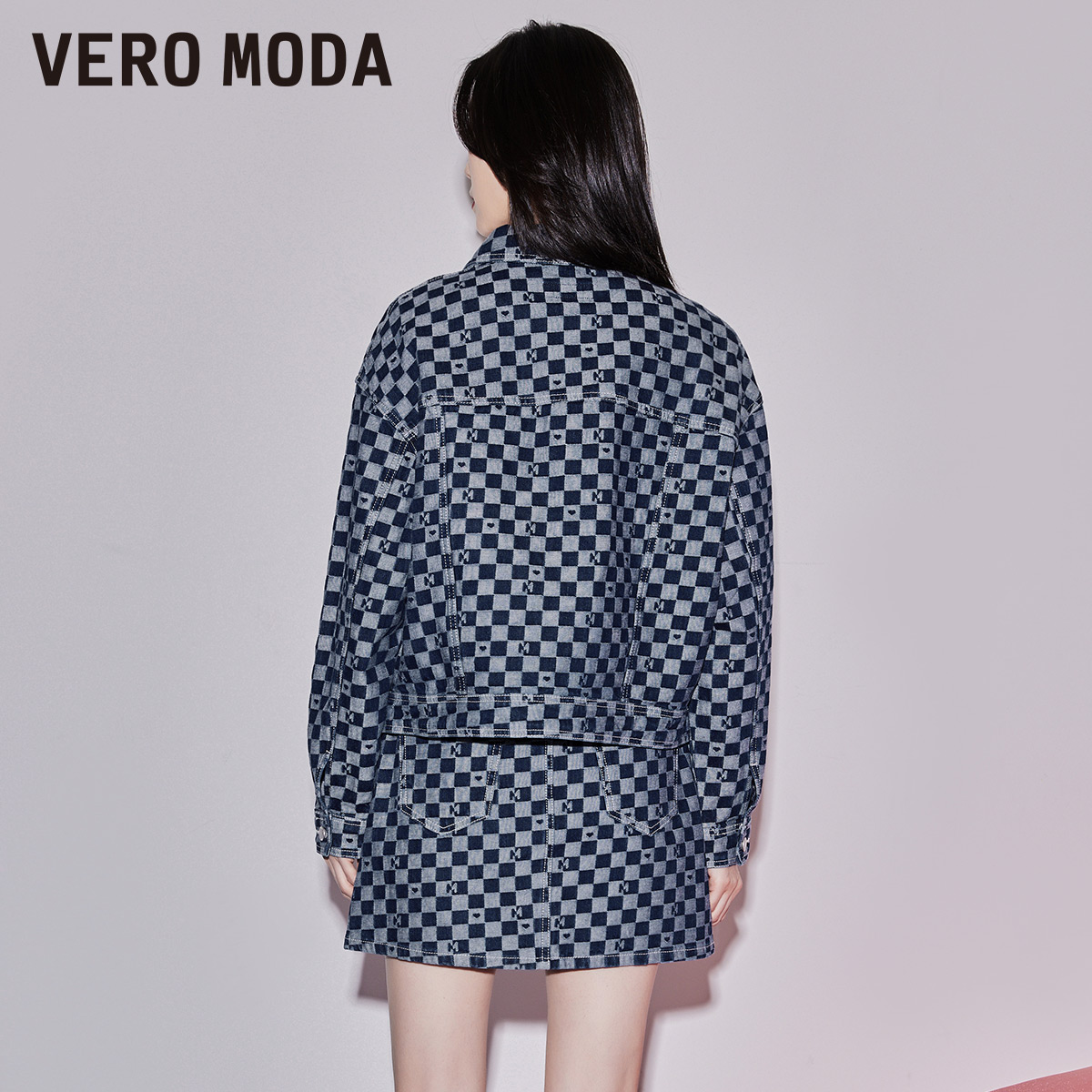 Vero Moda夹克外套套装女2023秋冬新款翻领长袖格纹纯棉牛仔▲