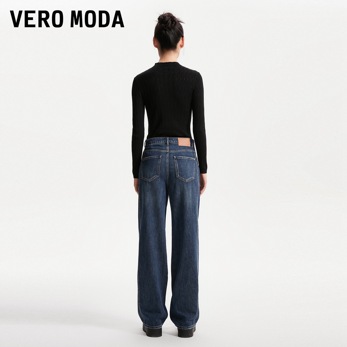 Vero Moda牛仔裤子女新款2023爆款高腰复古阔腿裤直筒裤