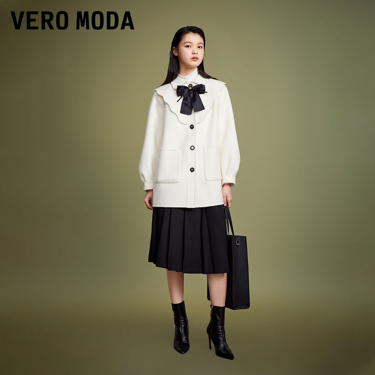 绫致Vero Moda毛呢外套女2023秋冬翻领设计A字版型休闲甜美