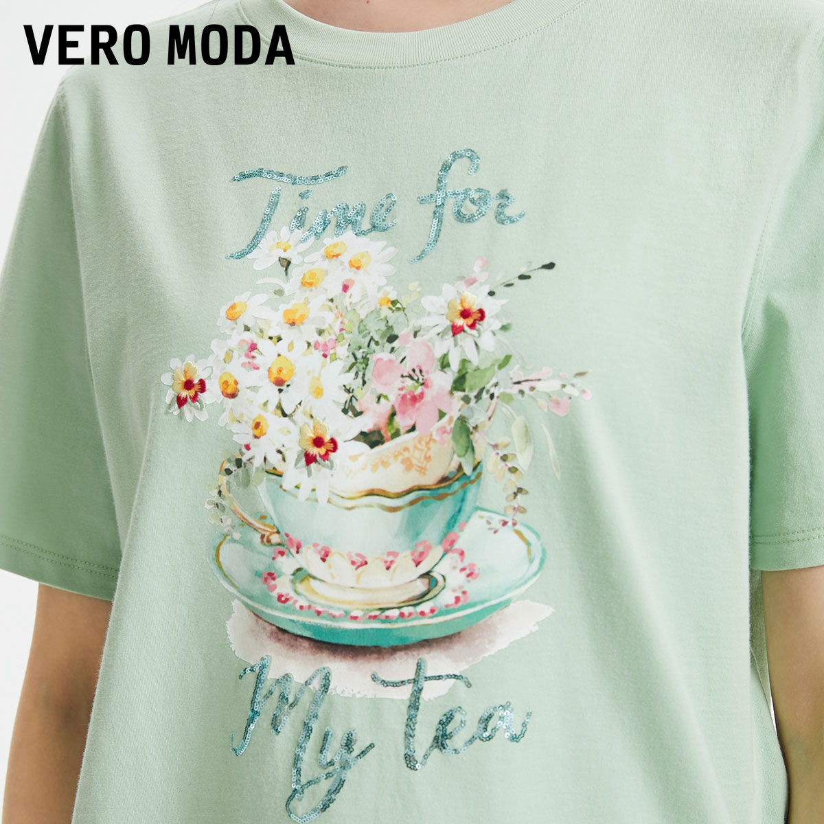 VeroModaT恤2023新款夏季纯棉白色圆领短袖