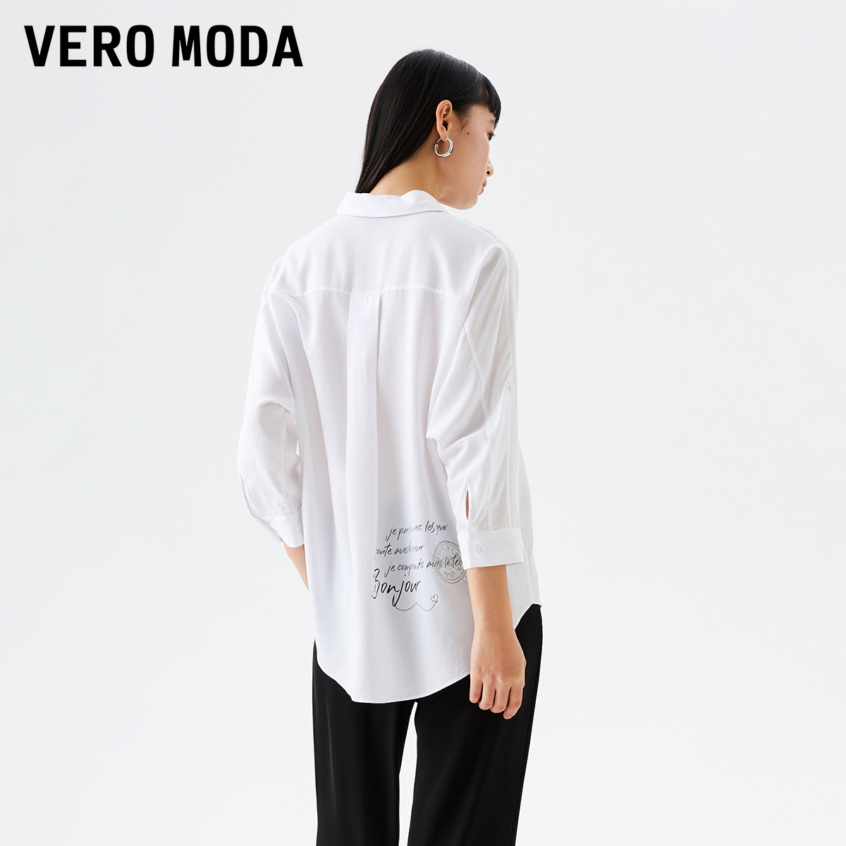 Vero Moda衬衫女2023秋冬新款宽松七分袖单排扣简约气质