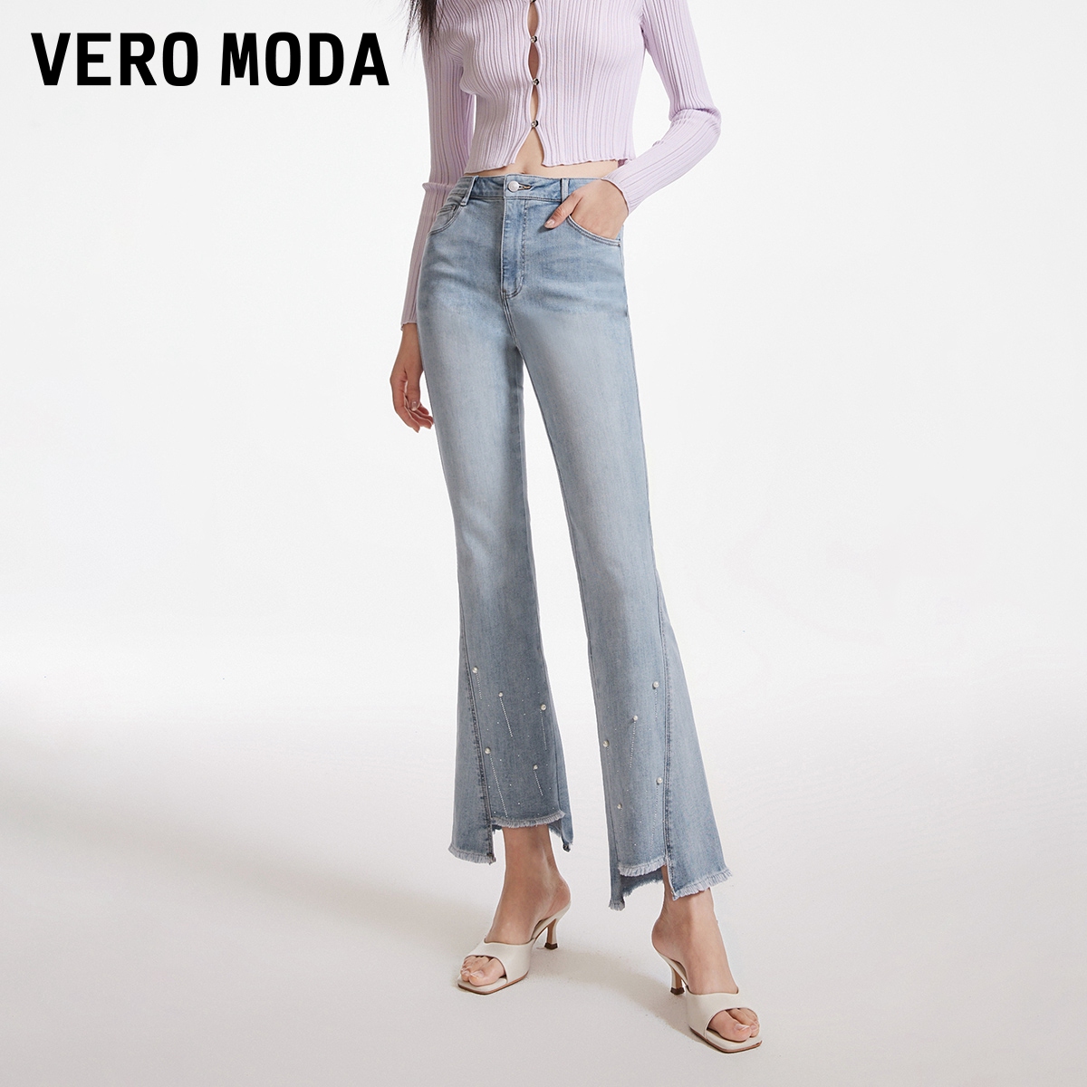 【九分喇叭裤】Vero Moda牛仔裤2024春季新品微喇显瘦裤子