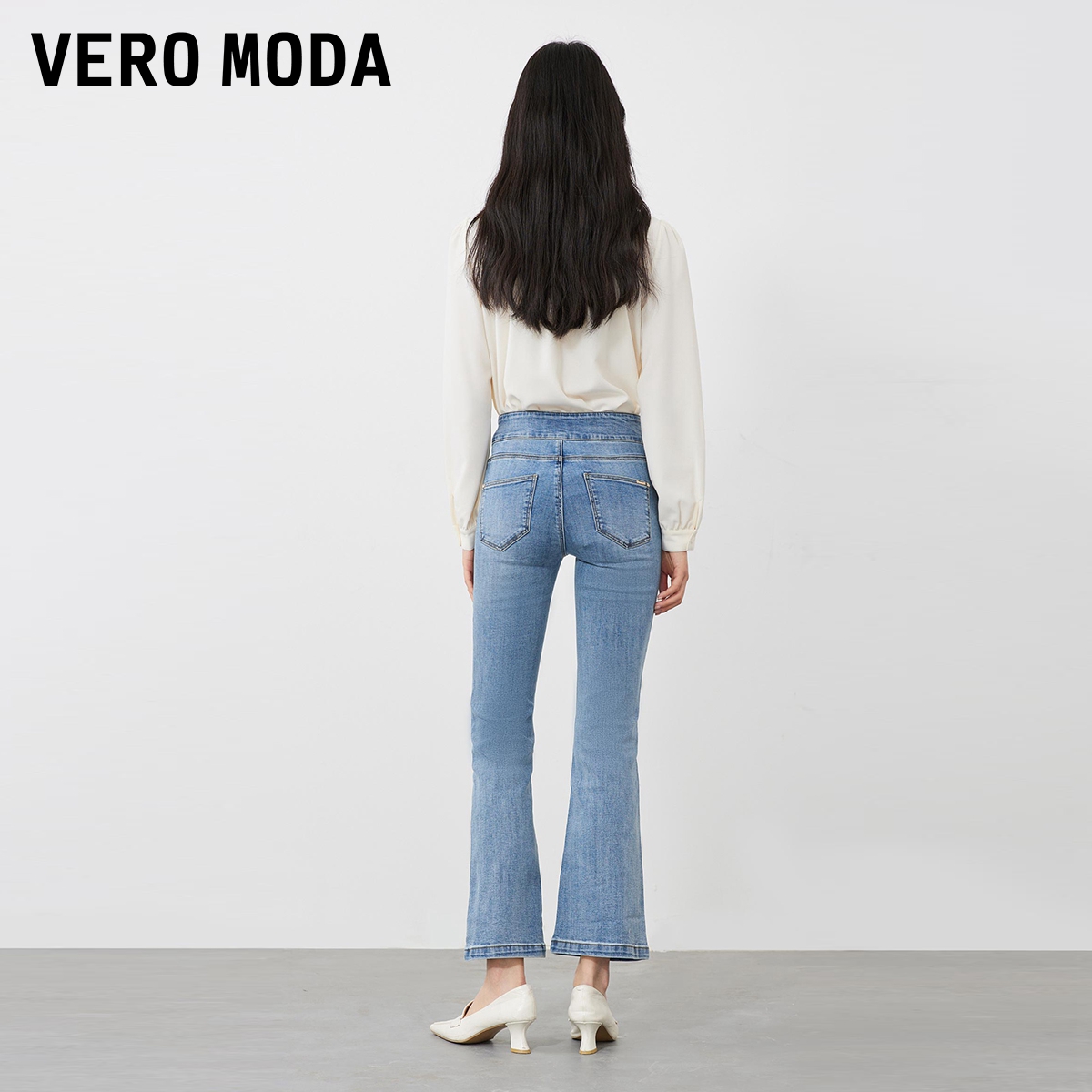 Vero Moda牛仔裤2023新款甜美微喇叭裤高腰显瘦开叉裤子女▲ - 图1