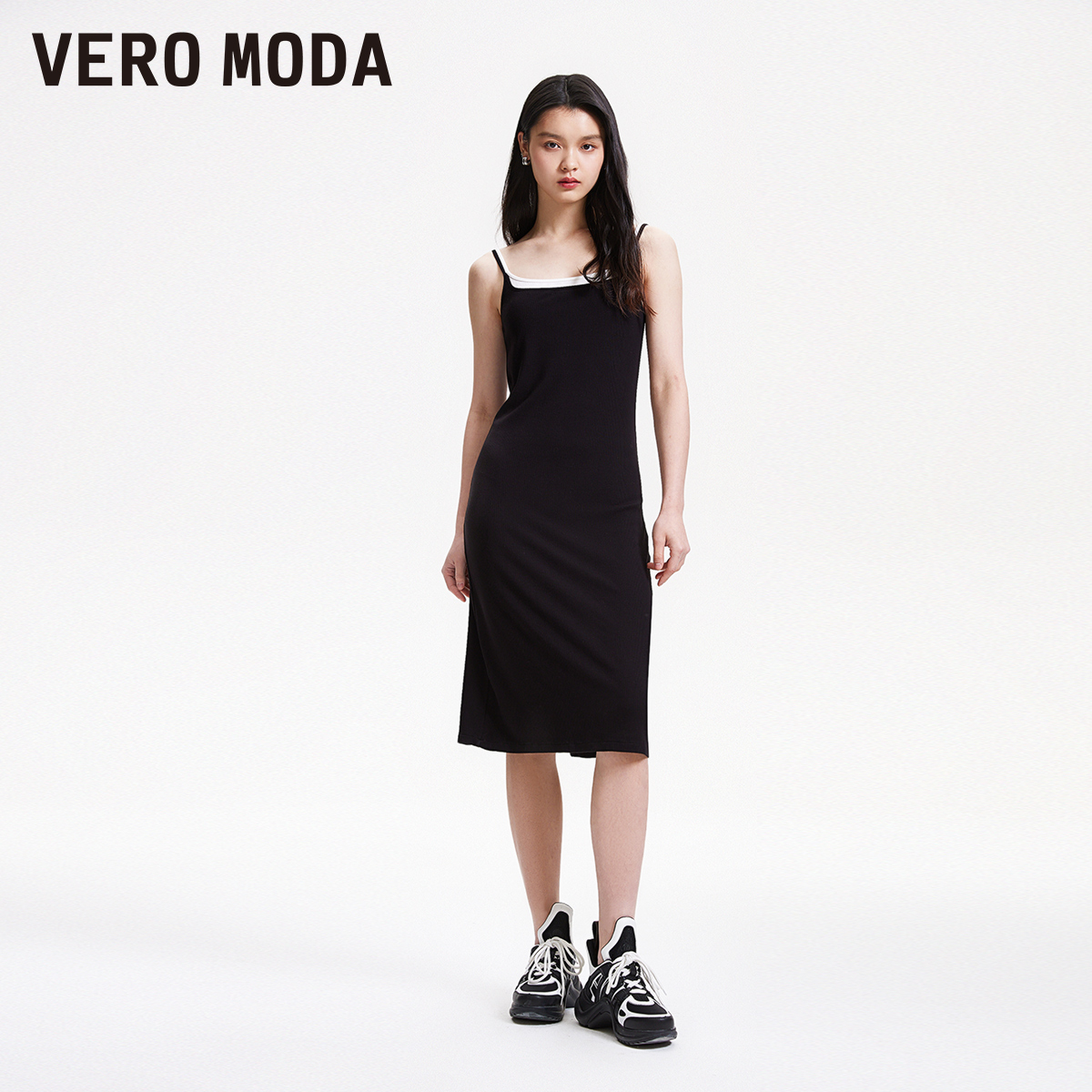 Vero Moda连衣裙2024春夏新款休闲百搭时尚街头辣妹吊带裙假两件-图0