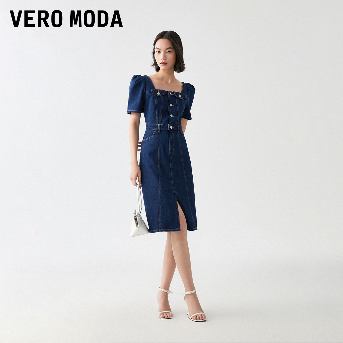 Vero Moda连衣裙2023夏季新款活泼少女公主风牛仔裙子女春装▲ - 图0