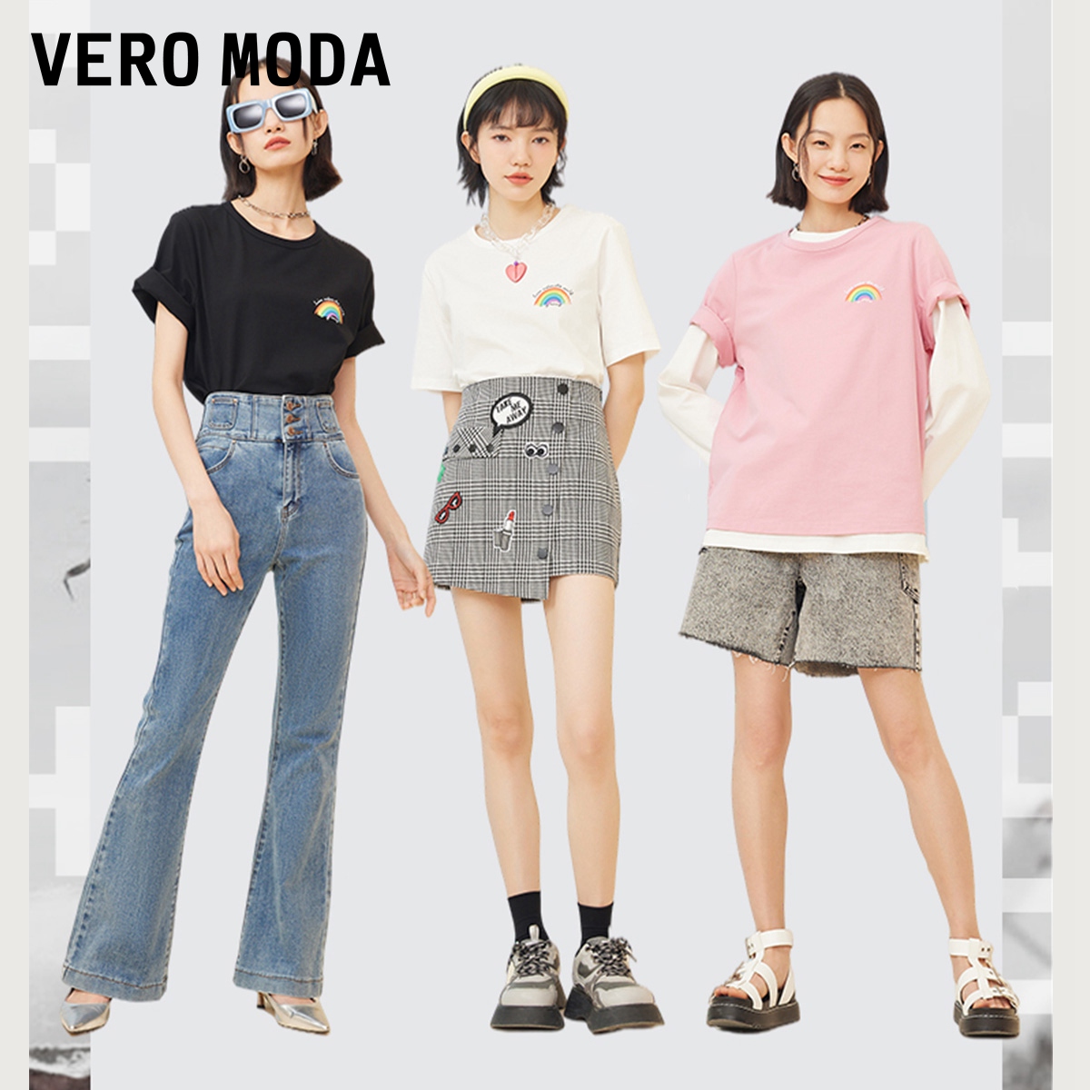 Vero Moda2022春夏新款HT系列纯棉百搭圆领印花宽松短袖T恤女