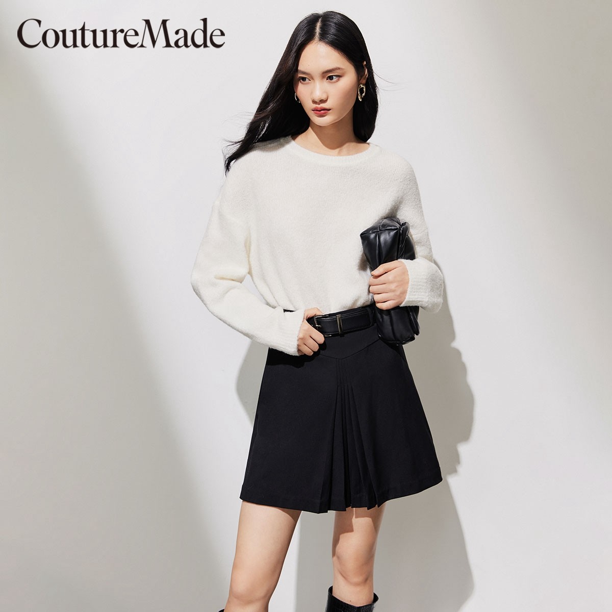 t区绫致Couture Made短裤女25春夏纯色百褶裙裤黑韩系休闲,淘宝优惠券,粉丝福利购,淘宝优惠卷