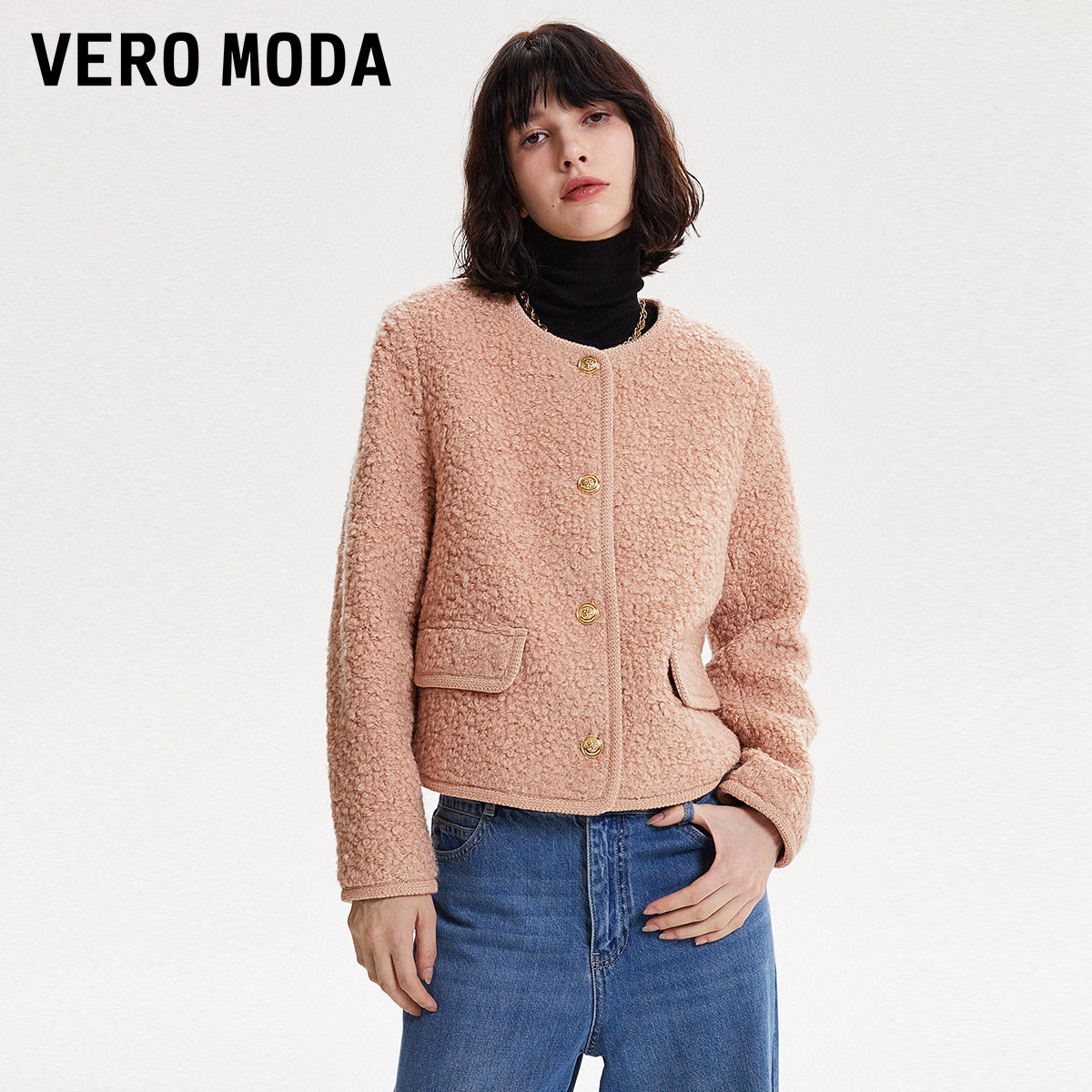 【爆款】Vero Moda2023秋冬新款毛呢羊羔毛外套小香风羊毛大衣女