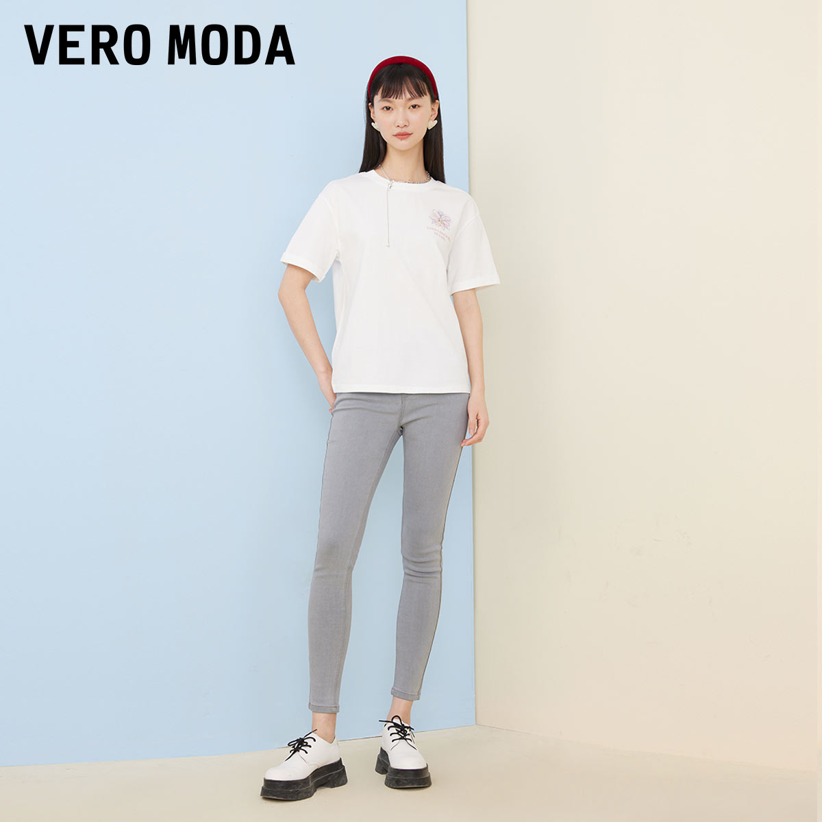 Vero Moda春装2022新款显瘦高腰黑色牛仔裤子女修身小脚裤小个子