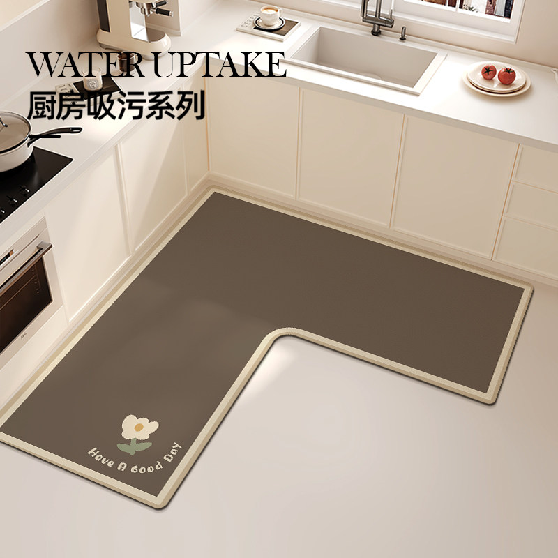 Kitchen special floor mat kitchen mat household l-shaped L carpet oil-absorbent, water-absorbent, dirt-resistant anti-slip water-absorbent mat entrance mat