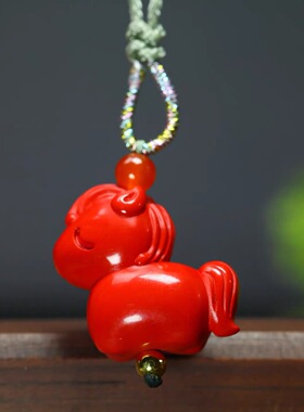 帝王砂生肖马吊坠手机链迷你小马手机链挂件本命年朱砂红马挂件