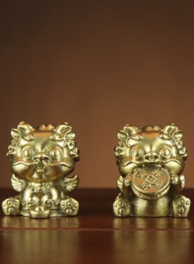 咬钱麒麟 全铜年兽狴犴 独角兽家居店铺摆件龙生九子八卦麒麟醒狮