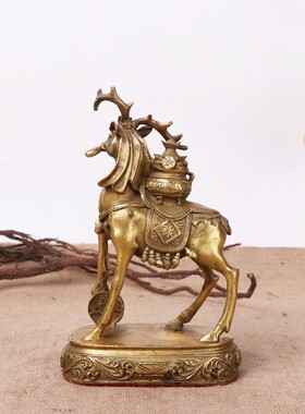 进宝鹿家居办公室工艺品摆件 铜鹿 元宝鹿 聚宝盆鹿