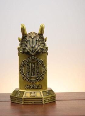 铜石敢当摆件双狮子黄铜泰山石敢当室外办公室家居客厅大号装饰品