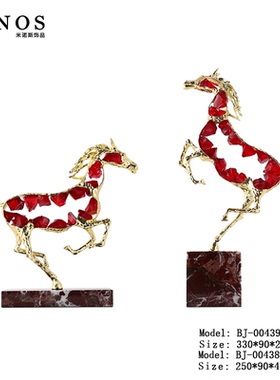 现代创意轻奢水晶骏马大理石桌面摆件售楼处客厅苹果梨艺术装饰品