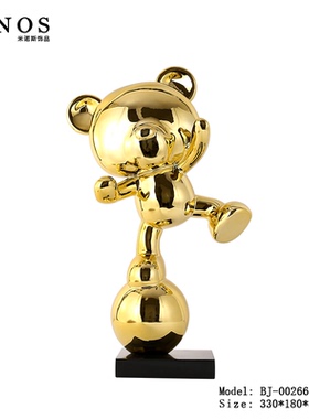 现代轻奢儿童房米奇装饰品摆件小狗卡通风小熊公仔树脂植绒艺术品