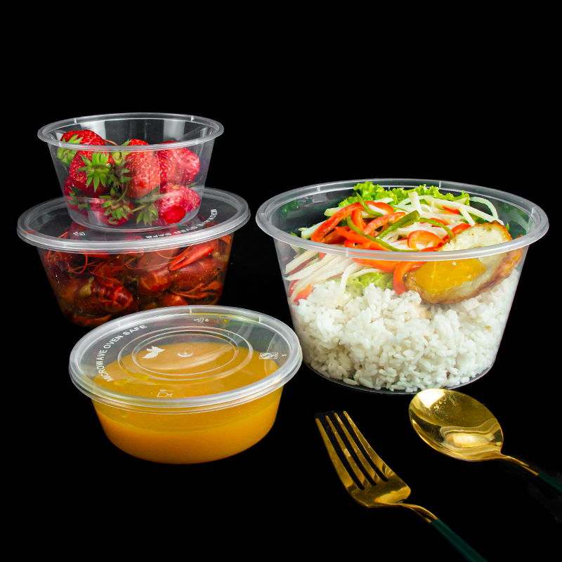 一次性碗打包盒食品级家用圆形饭盒塑料外卖盒冰粉碗加厚汤碗带盖