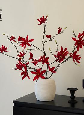 中式风红色玉兰花仿真花束