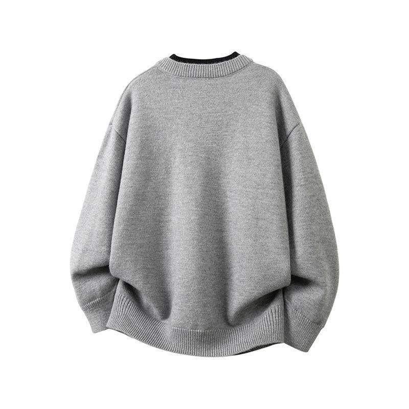 秋冬新款假两件毛衣男款美式V领针织衫男内搭青少年宽松百搭上衣,淘宝优惠券,粉丝福利购,淘宝优惠卷