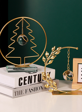 铁艺玻璃北欧金色麦穗水晶球摆件